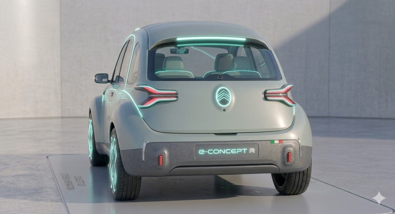 Citroen 2CV 2028 elettrica vista posteriore render concept