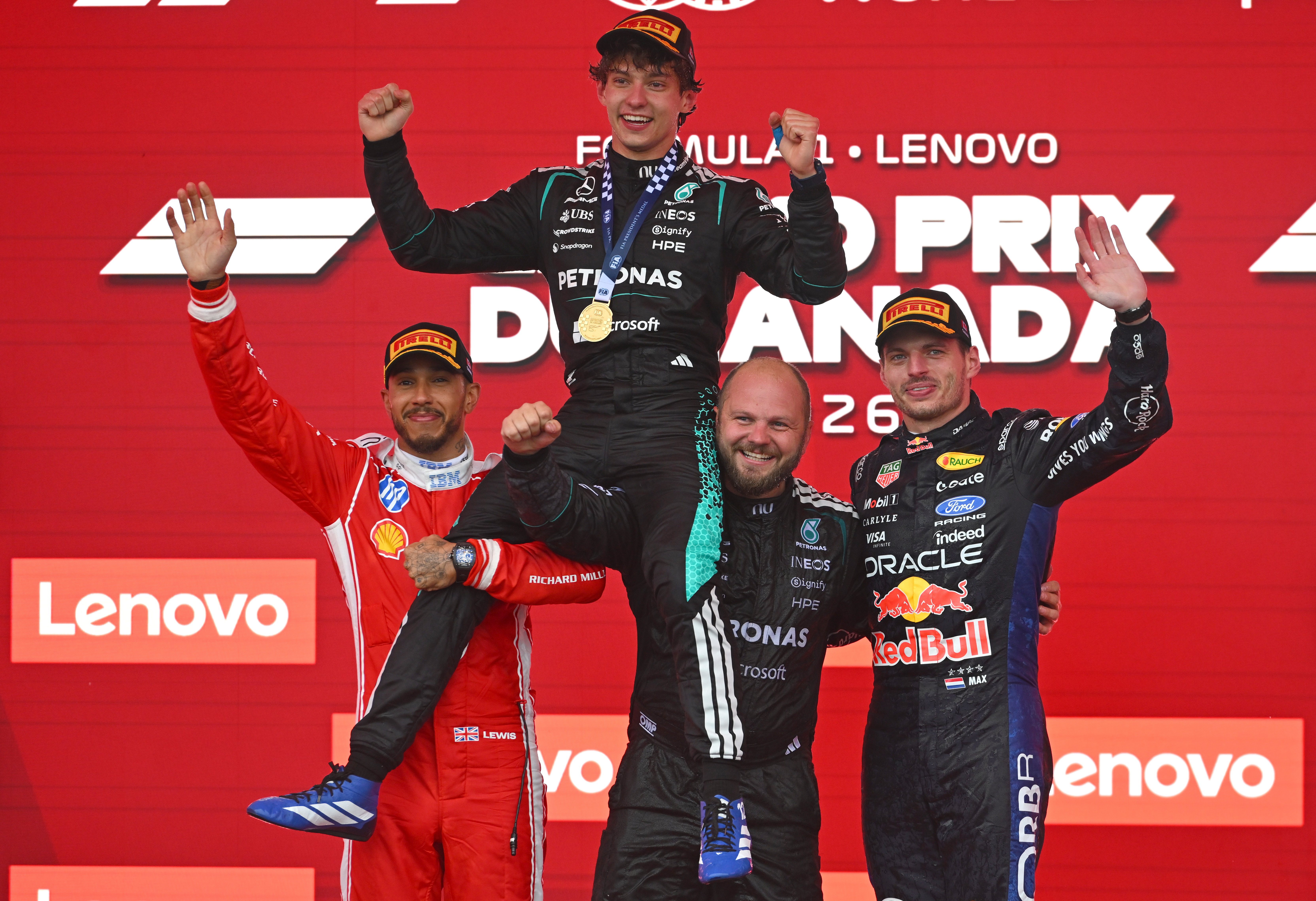 Podio GP Canada 2026 Antonelli Hamilton Verstappen