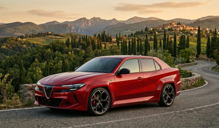 Alfa Romeo 75 moderna render rosso Alfa trazione posteriore