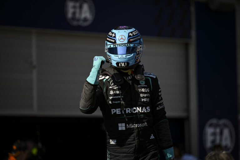 George Russell Mercedes esultanza dopo la vittoria nel GP d'Austria 2026