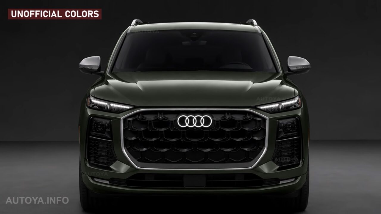 Render Audi Q9 2026 vista anteriore griglia singleframe