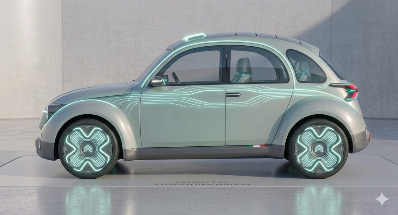 Citroen 2CV 2028 restomod elettrico render concept