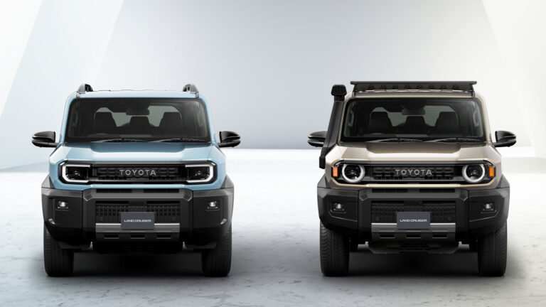 Toyota Land Cruiser FJ 2026 fronte foto press ufficiale Japan Mobility Show azzurro beige