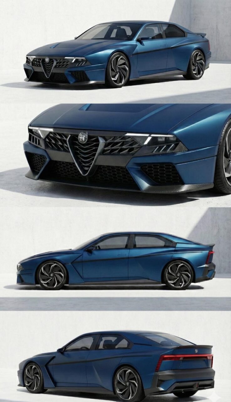 Alfa Romeo 75 2027 render tre quarti anteriore
